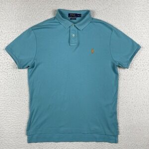 Ralph Lauren Polo Shirt Mens Medium Blue Custom Fit Workwear Travel Vacation